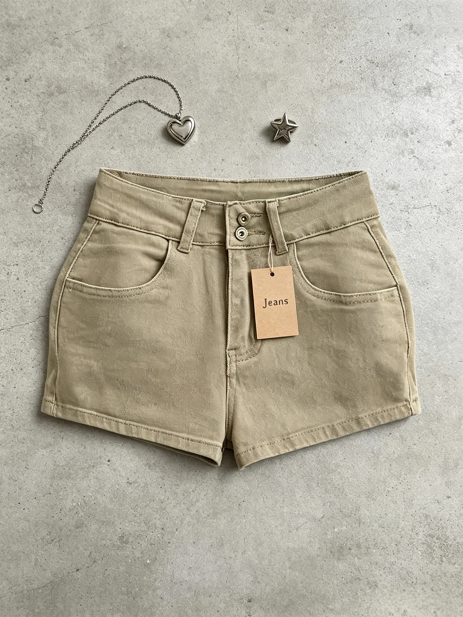 Women's Khaki Micro Denim Shorts Vintage High Waist Mini Denim Hot Pants Y2K Gyaru Nightclub Pole Dance Cowboy Pants Summer 2026