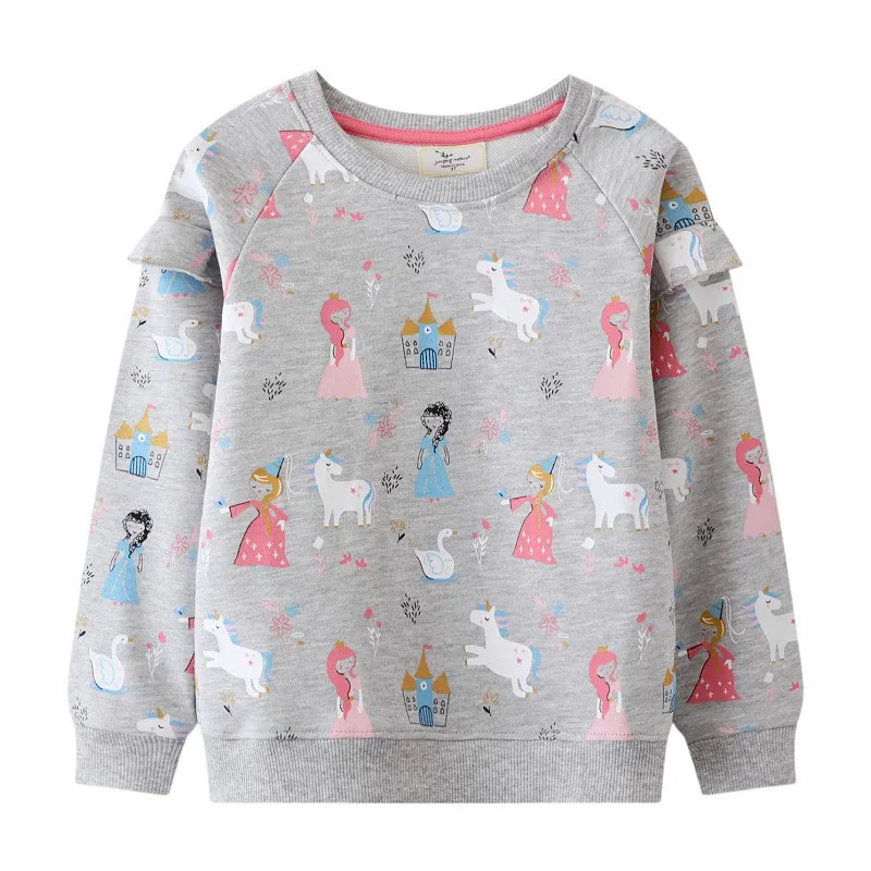 Jumping Meters Girls Sweatshirts Autumn Spring Children's Clothing Animals Fairy Print Long Sleeve Hooded Hot Selling Costume