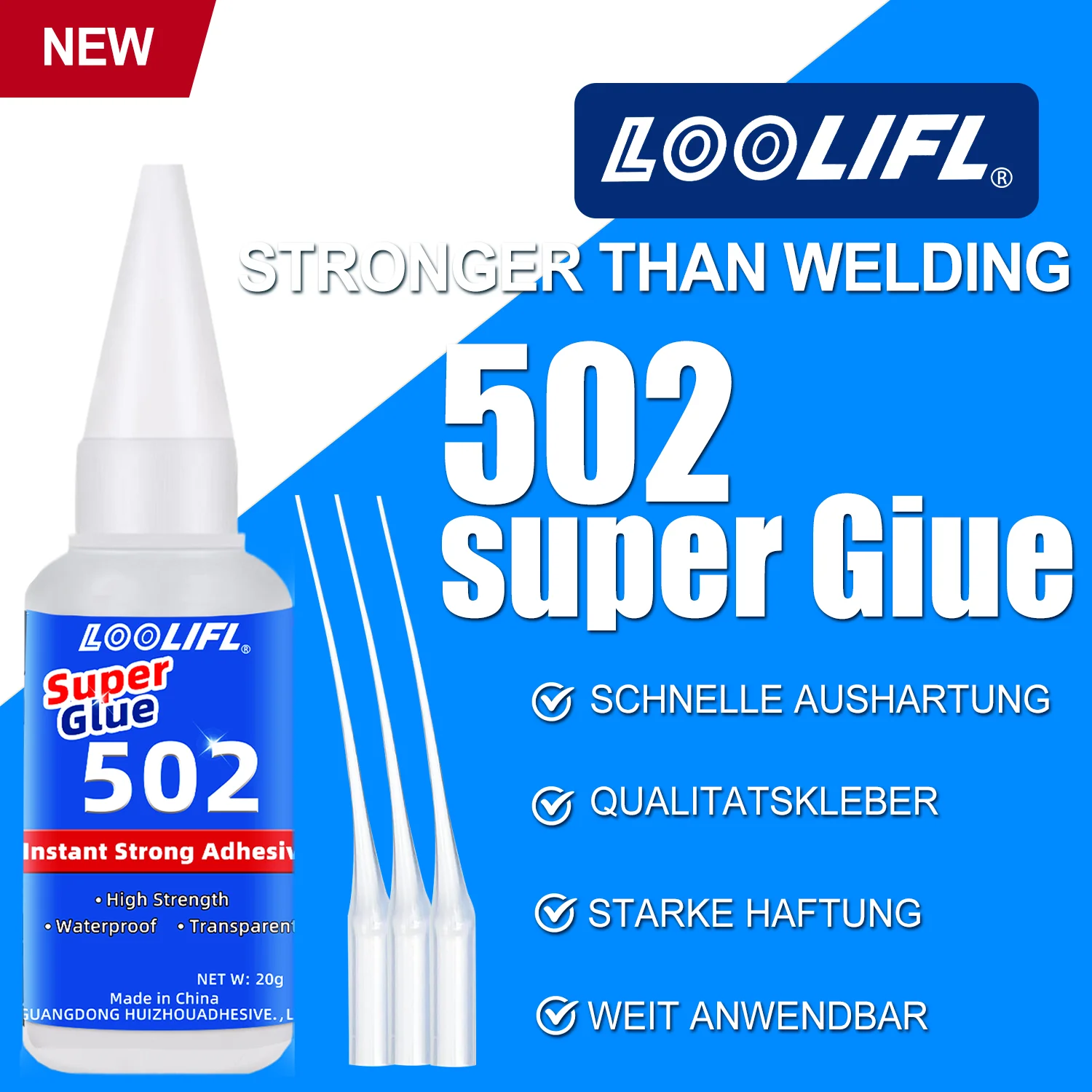 Cola Super 502 de Alta Resistência, Adesivo Cianoacrilato de Secagem Rápida para Couro, Borracha, Madeira e Metal, Cola Líquida de Alta Resistência