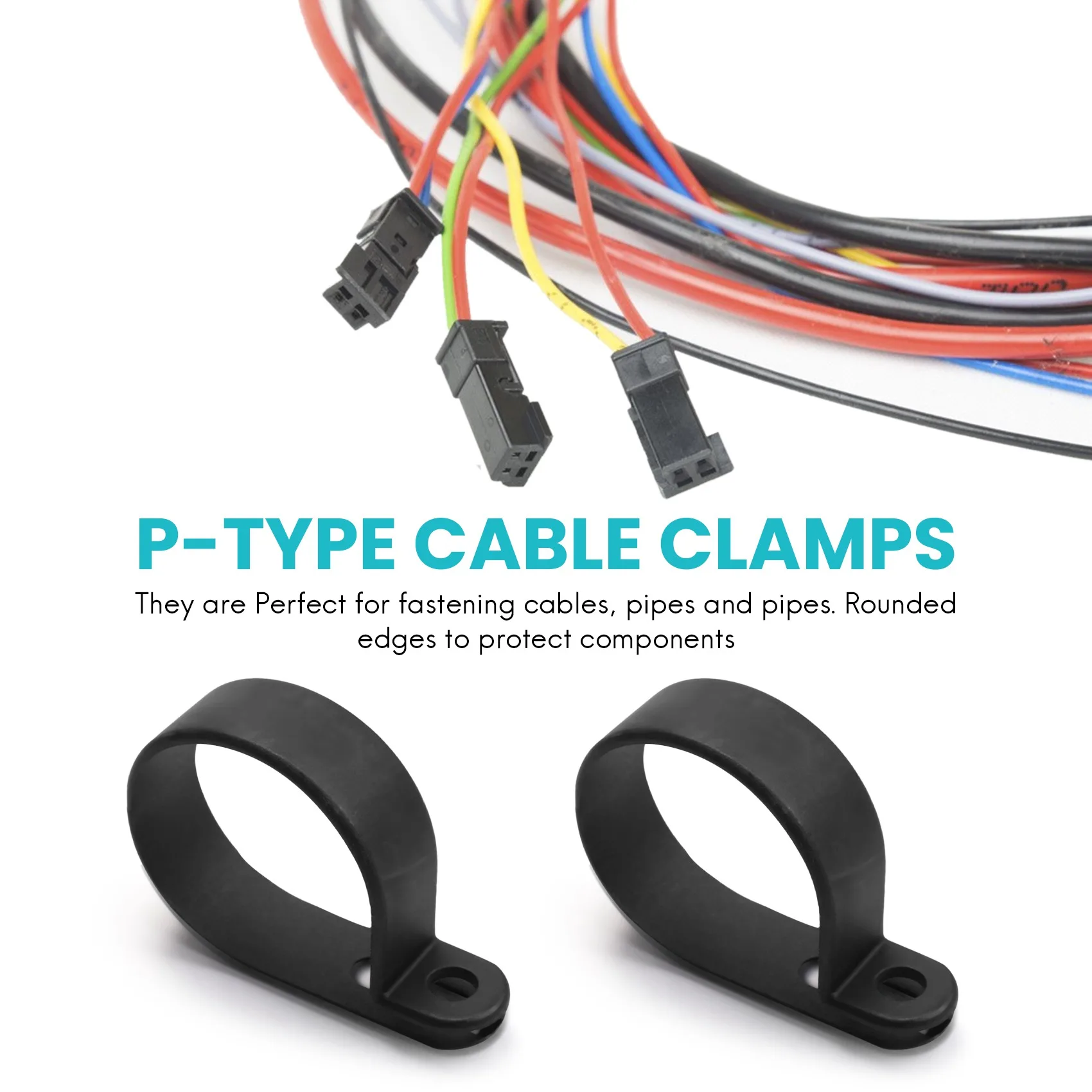 TFTP-200Pcs R-Type P-Type Cable Clamps Plastic Nylon Wire Clip Assortment Kit Hardware Tools Cable Clip Buckle Clips Ties