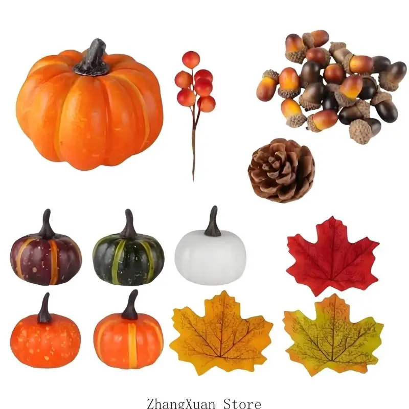 Harvest Home Styling-Set mit künstlichen Kürbissen, gemischter Herbstauswahl und Tannenzapfen für saisonale Präsentation und – Detail 9
