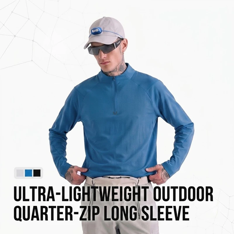Men's Outdoor Lightweight Thermal Half-Zip Long Sleeve Base Layer – Quick-Dry Performance Top  Autumn Hiking, Running & Training