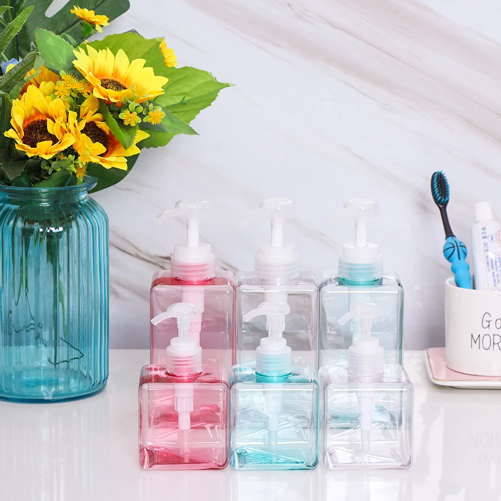 플라스틱 프레스 휴대용 보습 용기 사각형 비누 디스펜서 로션 병 핸드 펌프 샴푸 병