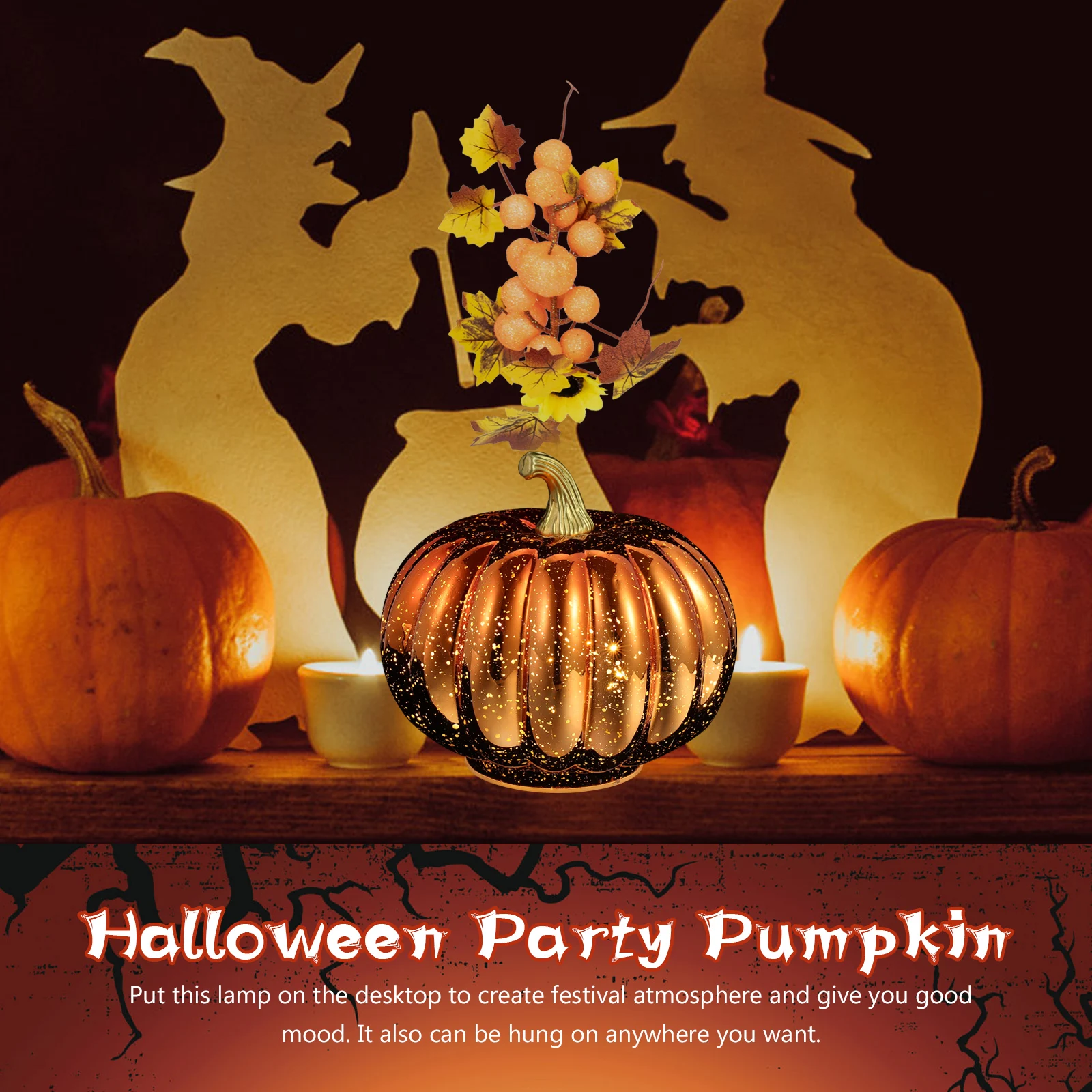 

Halloween Pumpkin Light Decorative Night Lamp Glass Pumpkin Ornament Table Lamp Desktop Use for Halloween Party Home Bar Decor