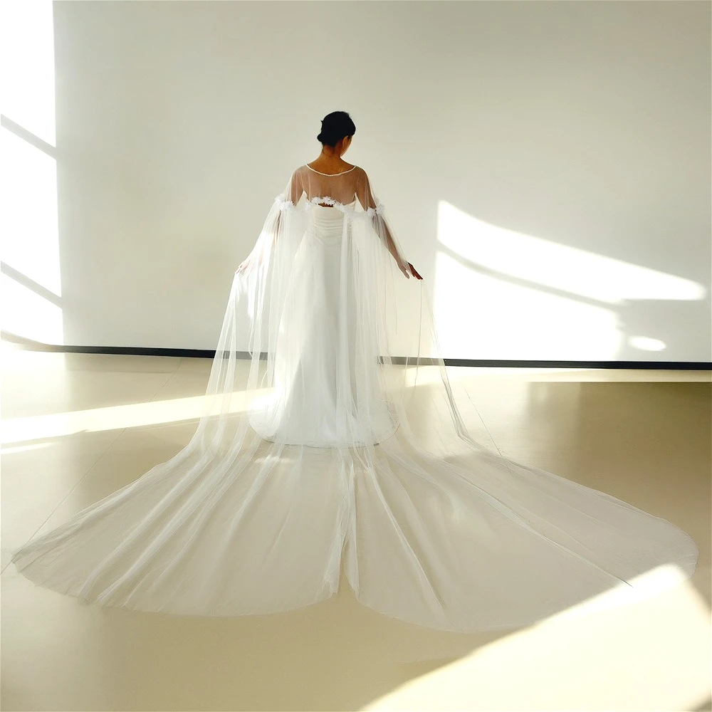 

Women's Boleros Long Flower Pearl Shawl Wedding Bolero 3 M Customized Bridal Cape Wedding Accessories Wedding Props Marriage