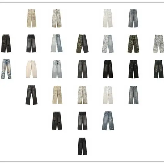 

Original Paris Sle Dyed Work Pants Loose Fit Camouflage Splicing Denim Youthful ular Straight Leg Trousers for Men