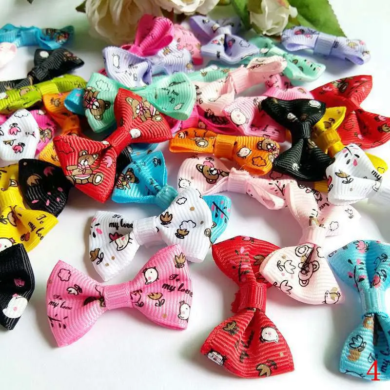 50pcs/lot Random Mixed Baby Ribbon Tie Cotton Stripe Bowknot Hair Clips Applique DIY Craft Wedding artisanat materiel 3.5x2.2cm