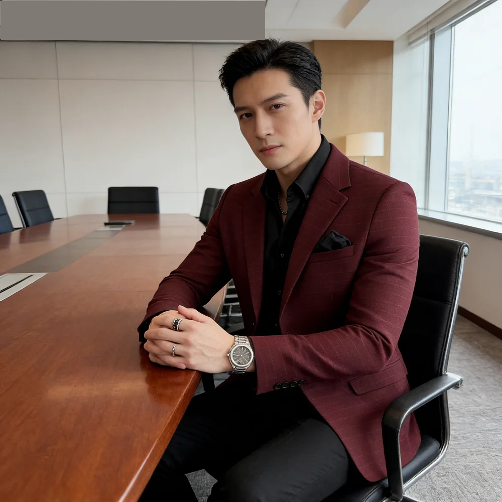 

Мужской пиджак Terno из блестящего шелка с узором Mil Bird Grid, в корейском стиле, деловой, модный, приталенный, с уникальным застежением, для вечеринок и торжественных мероприятий