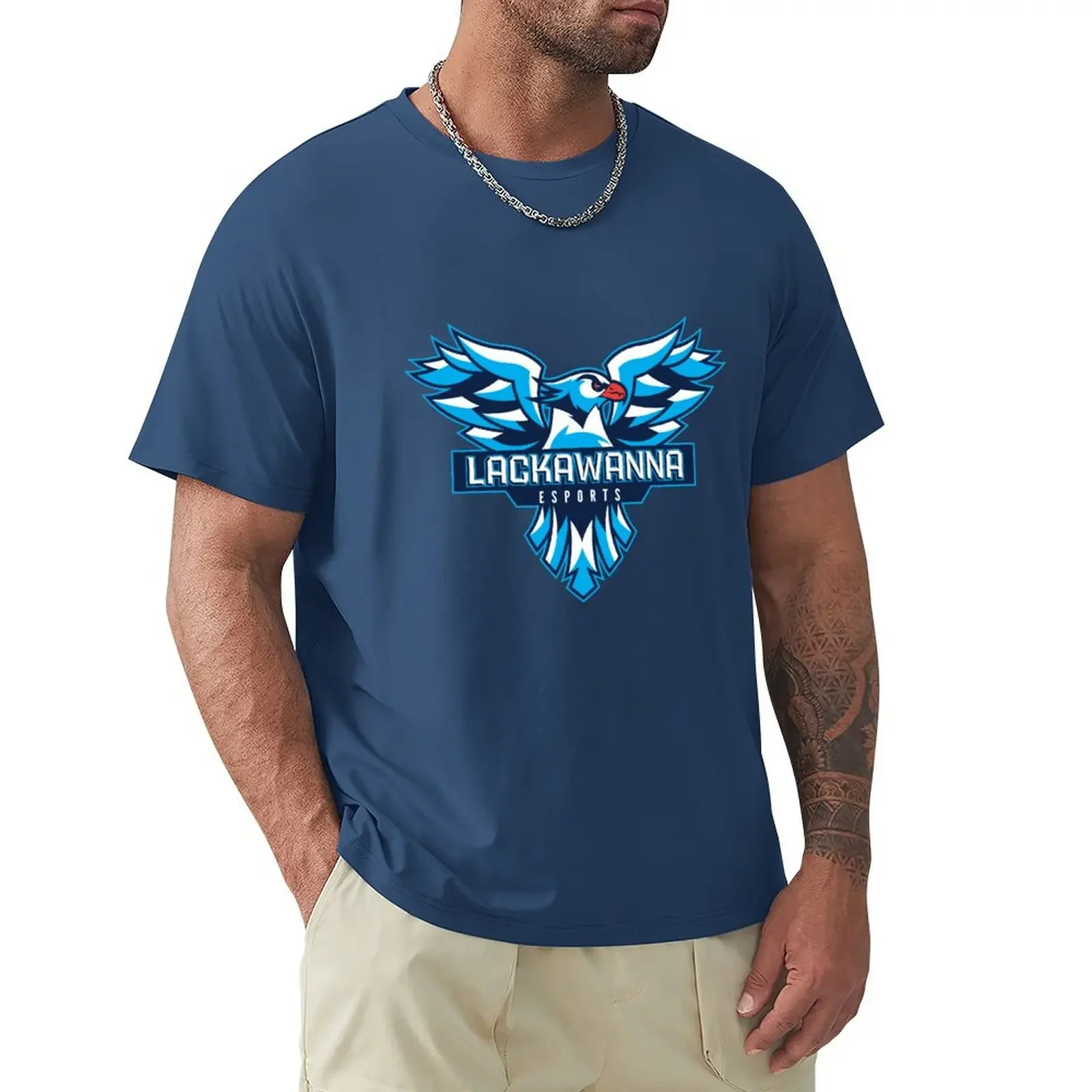 Lackawanna College e-Sports Double Wing Falcon T-Shirt aesthetic clothes tops mens cotton t shirts