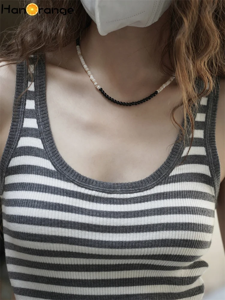 HanOrange 2025 Autumn Fashion U-neck Slim Fit Tank Women Sleeveless Top White/Black/Floral Gray/Gray White Stripes