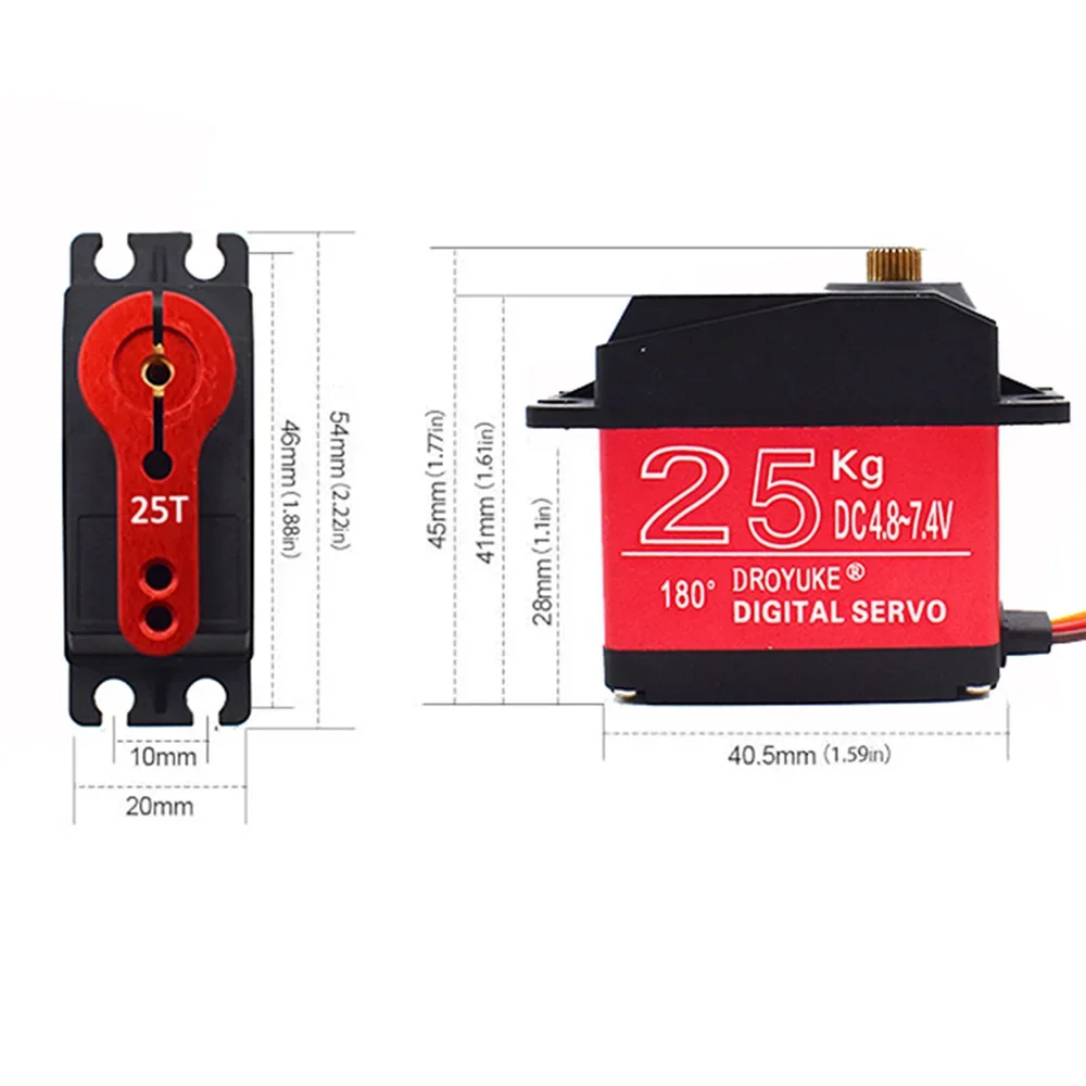 Servomotori impermeabili da 20 kg 25 kg 30 kg 35 kg Servomotori digitali a coppia elevata da 180 270 gradi ingranaggi in metallo e braccio 25T per camion auto RC