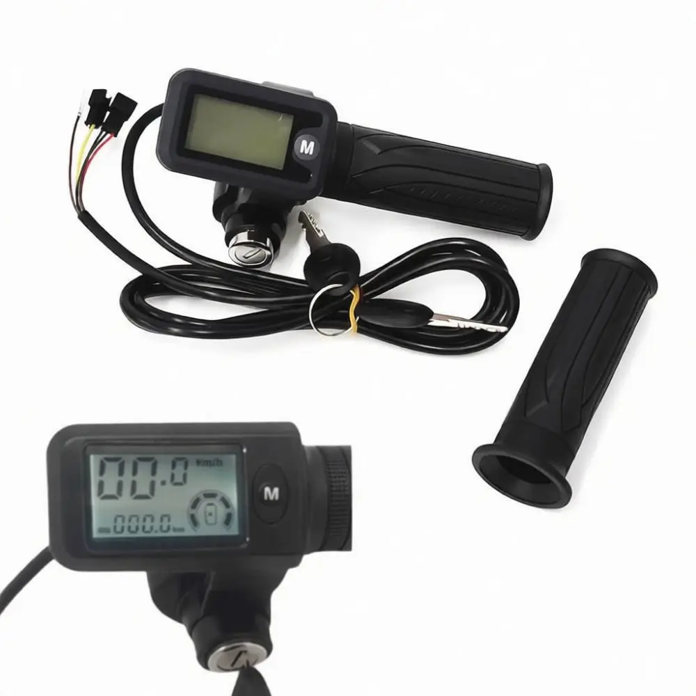 Universal E Scooter Handlebar Throttle Grip LCD Dashboard Display Plus Ignition Switch For 24V 72V Electric Vehicles