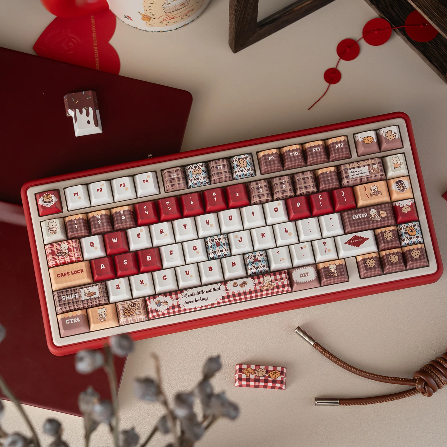 URE Baking Cat PBT Dye-Sub Keycaps Cherry Profile Cute Girl Anime Keycaps Fit MX 61 64 87 96 104 Mechanical Keyboard