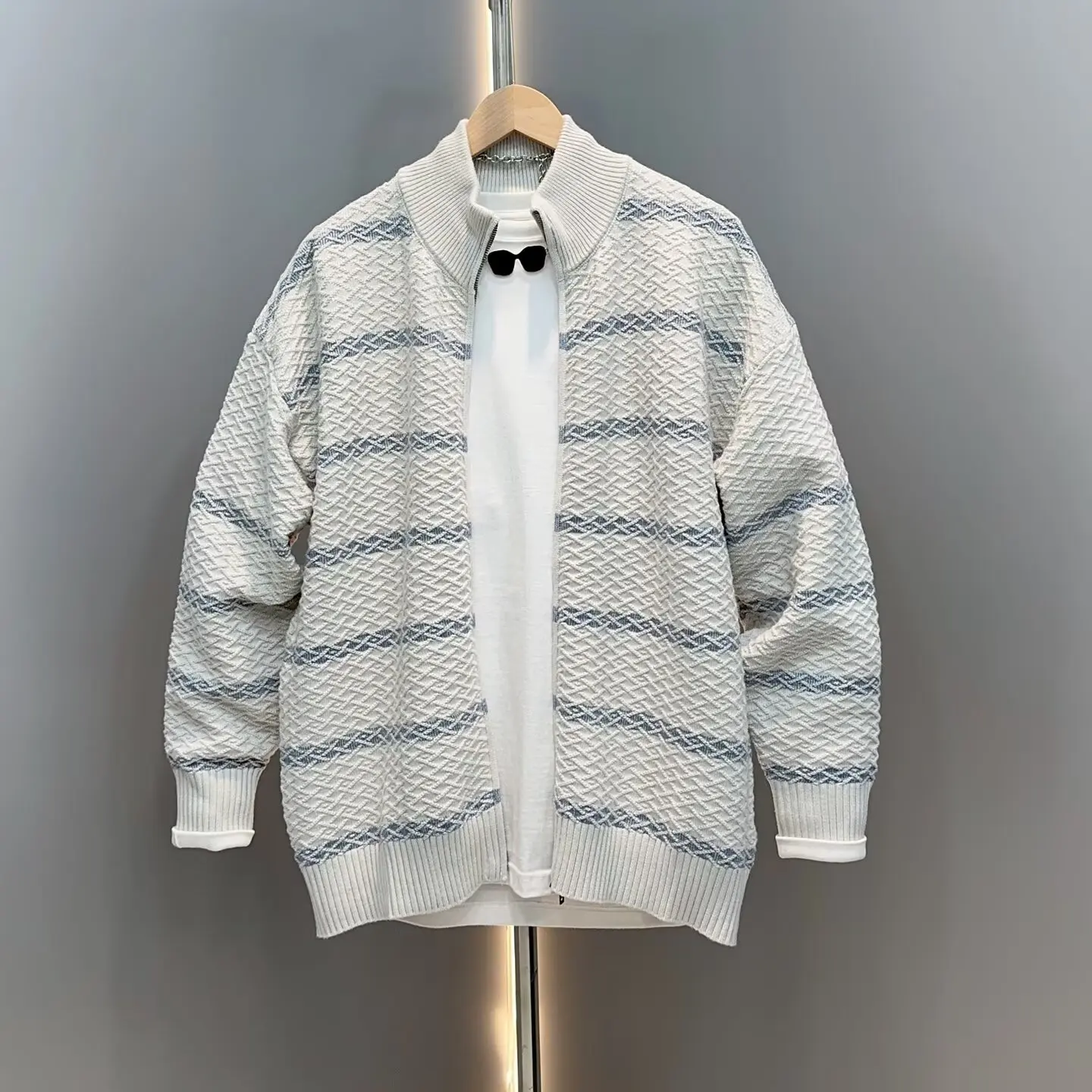 

Loose Fit Korean Sle Knitted Sweater Men's Autumn Winter Lazy Sle Striped Open Cardigan Jaet Casual Simple Polyester Fiber