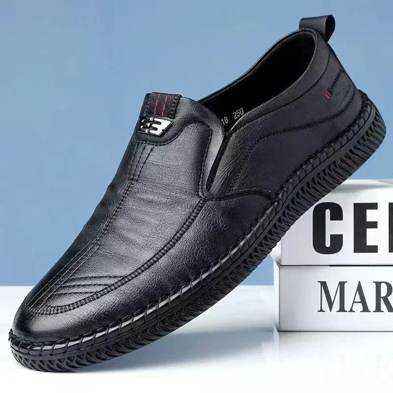 Mens Casual Shoes Slip-on Shoes Leather Shoe Wear-resistant Men Flat Shoes Comfortable Driving Shoe Office Loafers