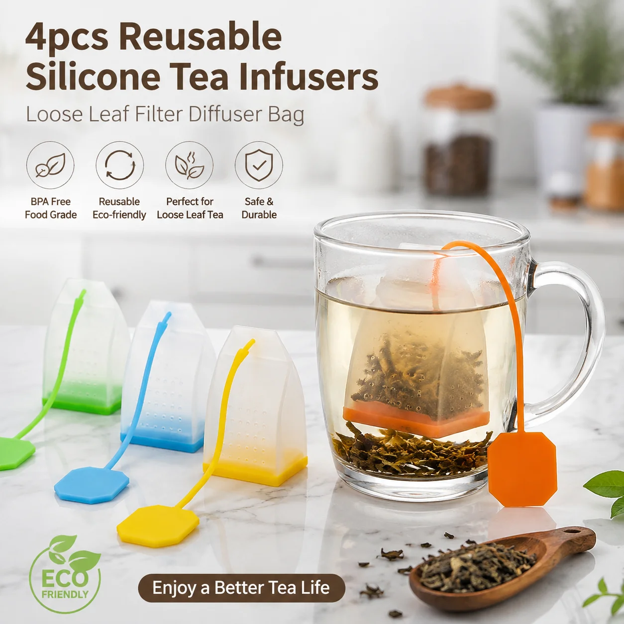 4pcs Reusable Tea Filter Diffuser with Interval Holes Silicone Tea Infusers Heat Resistant Loose Leaf Steeper Bag For Strainer