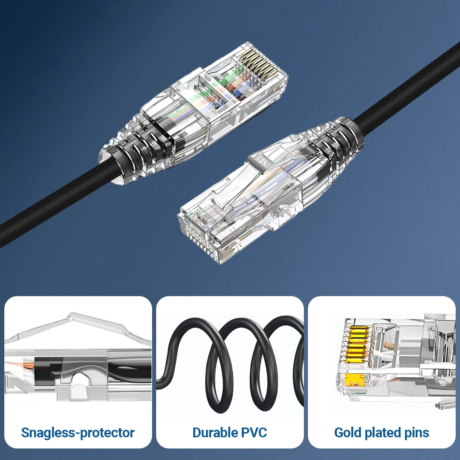 ZoeRax CAT6A 10 Gbit/s Ethernet-Patchkabel, 0,5/1/2 Fuß, 28 AWG, Netzwerkkabel, POE-unterstütztes LAN-Kabel für Switch, Patchpanel, Router – Detail 5
