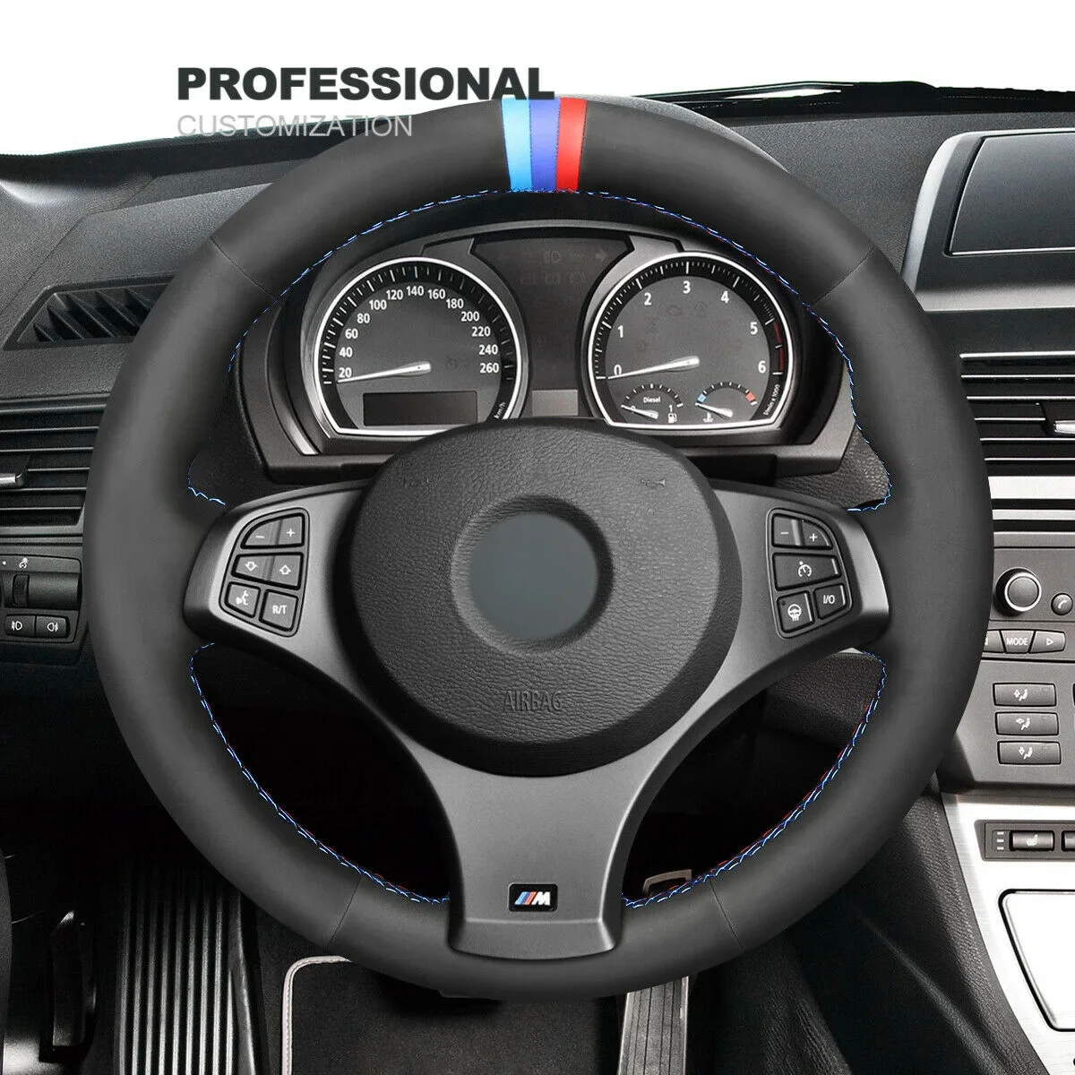 

DIY Hand Stitch Synthetic Suede Steering Wheel Cover For BMW E83 X3 M Sport 2010 Car Accessories