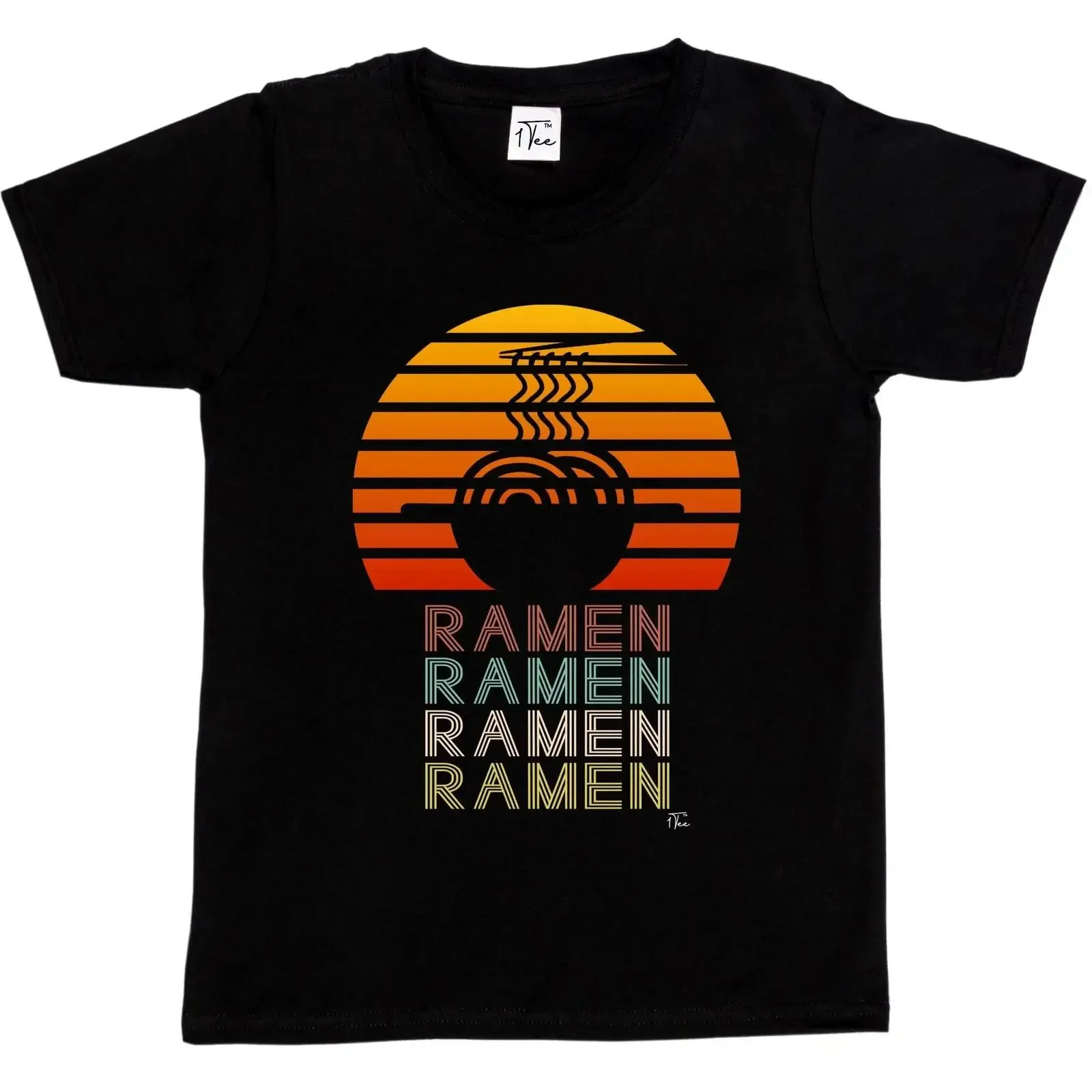 1 T-Shirt für Kinder, Mädchen, Ramen, japanische Nudeln, Vintage, Retro, Vintage, verwaschenes Oberteil für den Alltag, grafisch, Unisex, leicht