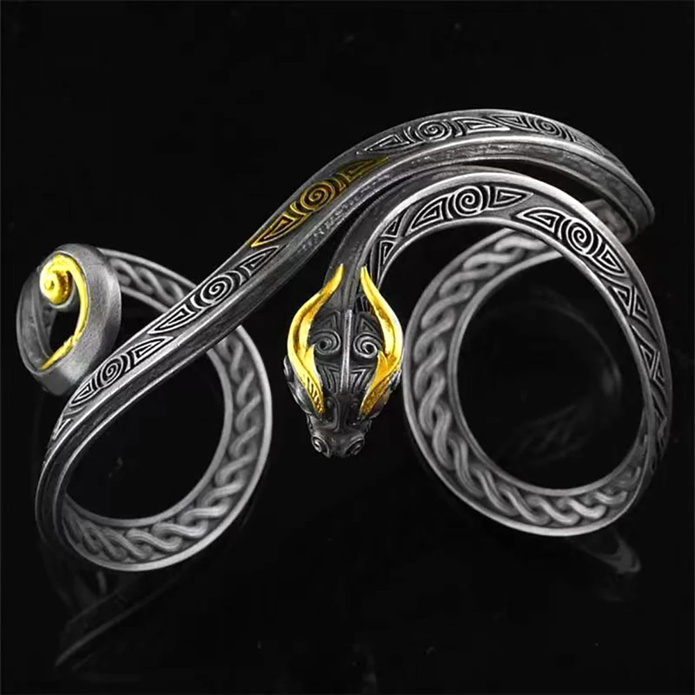 Viking Style Dragon Bracelet Retro Intricate Carving Adjustable Cuff Bangle Unique Norse Gothic Jewelry Gifts for Men Women