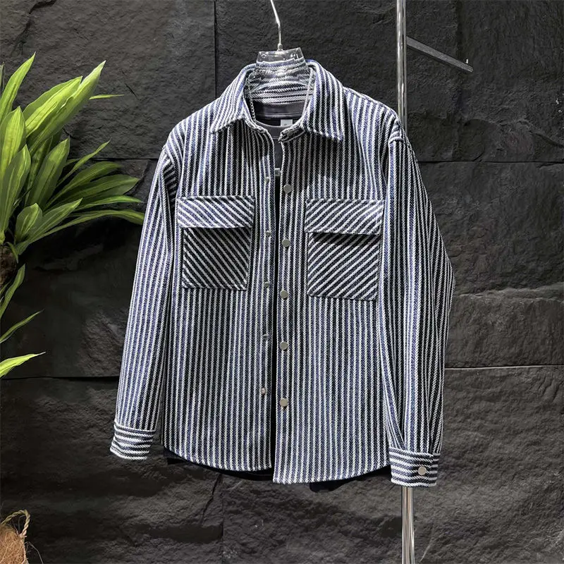 

Мужская винтажная рубашка в полоску, весна-осень 2024