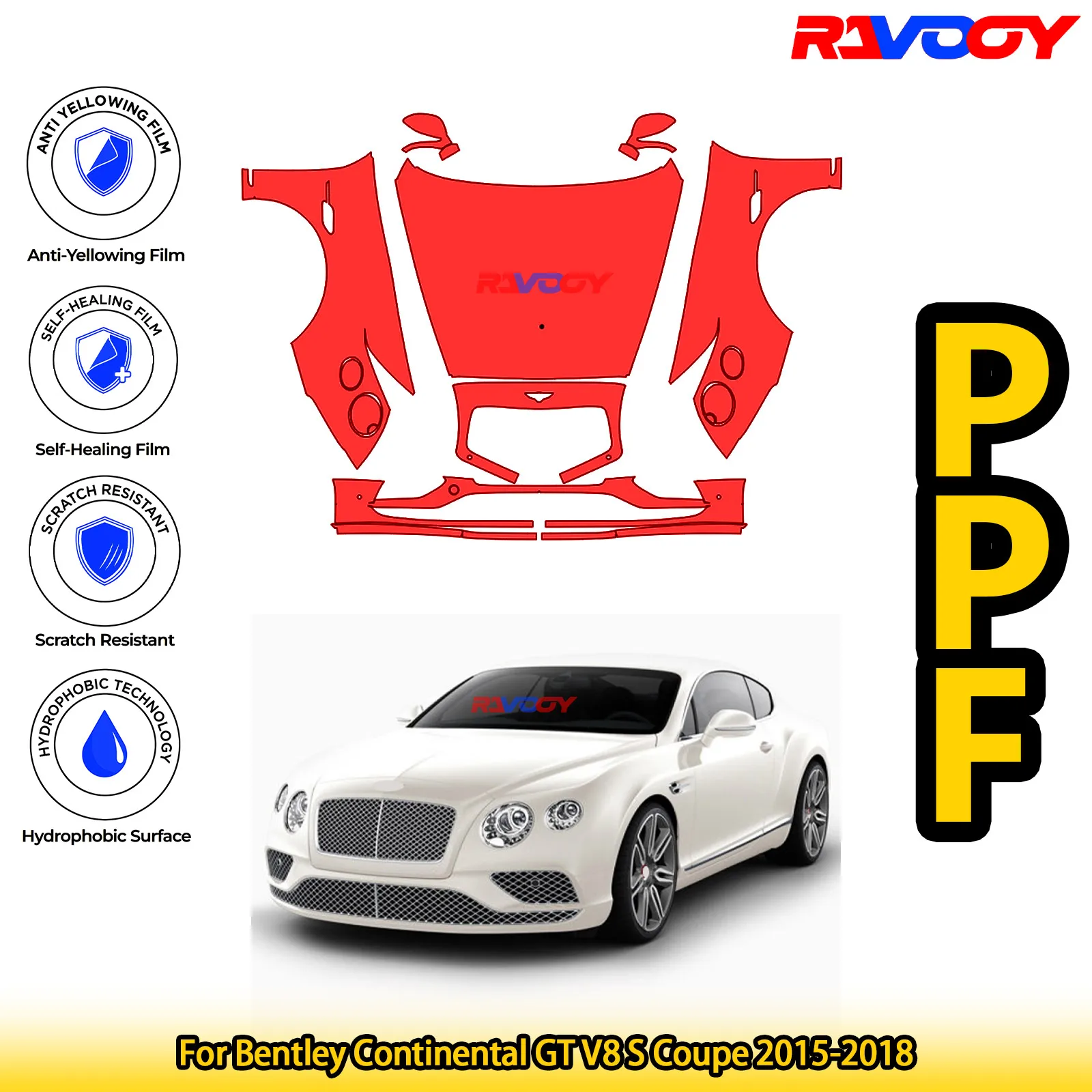 

For Bentley Continental GT V8 S Coupe 2015-2018 Glossy Matte Black Precut front PPF Kit Paint Protection Film