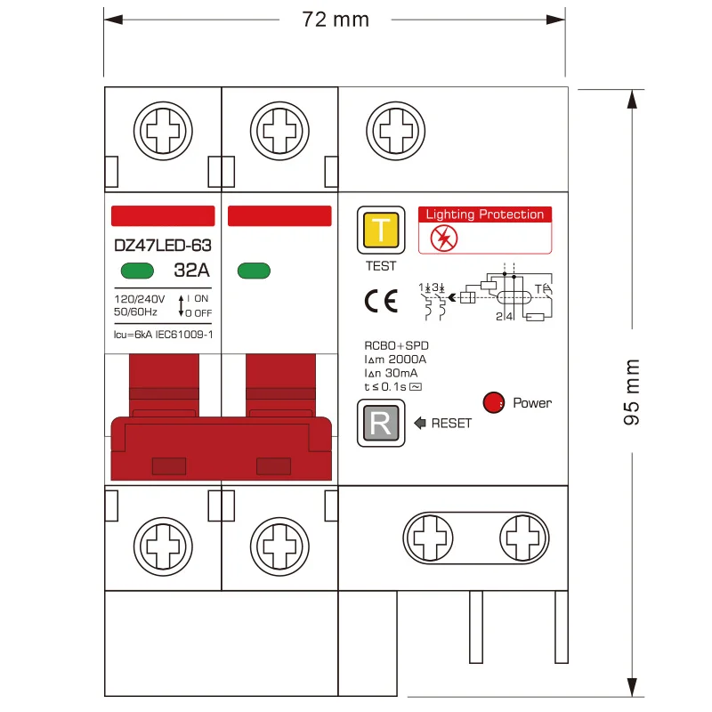 Main Switch Residual Current Circuit Breaker RCD RCBO 10A 16A 20A 32A 40A 63A AC220V 110V Earth Leakage Circuit Breaker