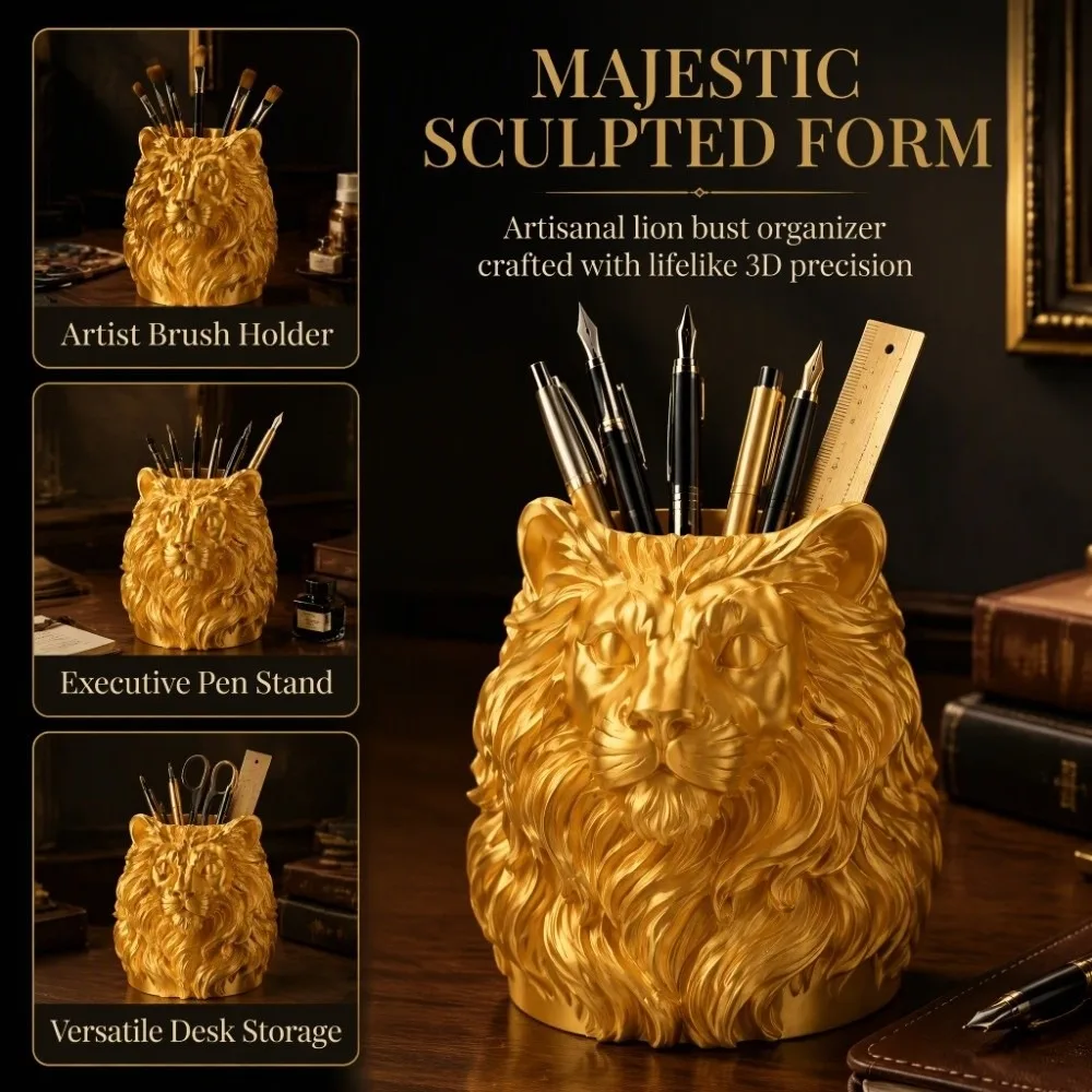 Storage Display Shelf PLA Lion Pen Holder Stable Realistic Lion Ornament Vivid Large Capacity Simulation Lion Model Stationery