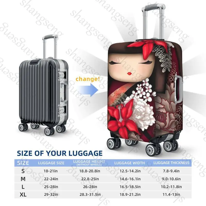 Kawaii Kokeshi Doll Travel suitcase protective case, suitcase cover, elastic protection, washable Luggage cover, 18-32 in