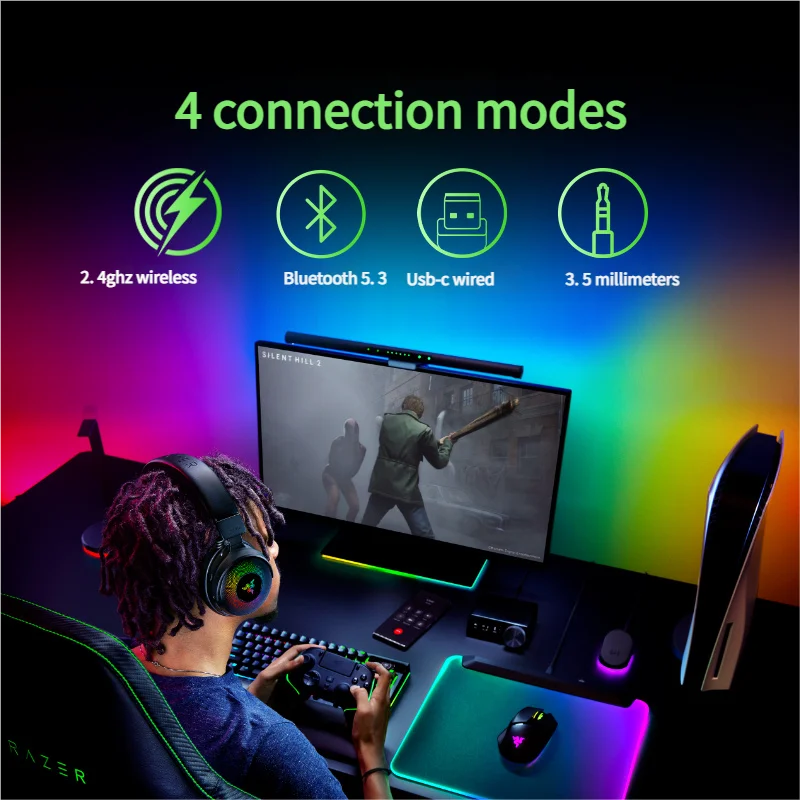 سماعة الألعاب اللاسلكية Razer Kraken V4 Pro 2.4 جيجا هرتز سماعة لاسلكية تعمل بالبلوتوث USB 3.5 ملم ميكروفون واسع النطاق للغاية لأجهزة الكمبيوتر الشخصية وأجهزة Mac وPS5 والهواتف الذكية