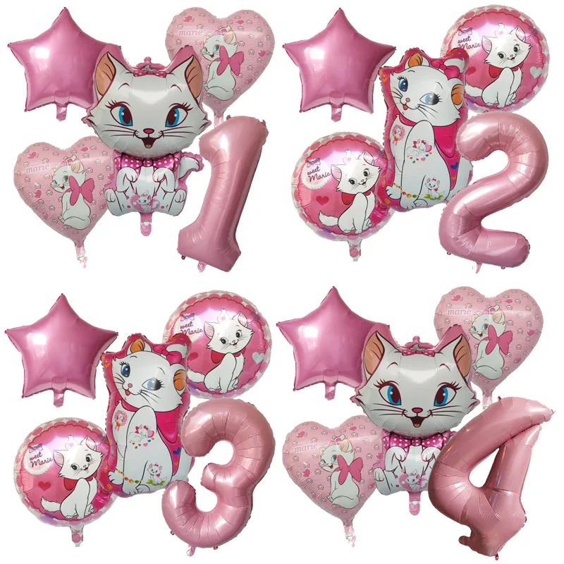 Marie Cat Balloons Rose Pink Girls Birthday Party Balloons Decoration Disney Marie Cat Animal Pet Latex Baloon Baby Shower Decor