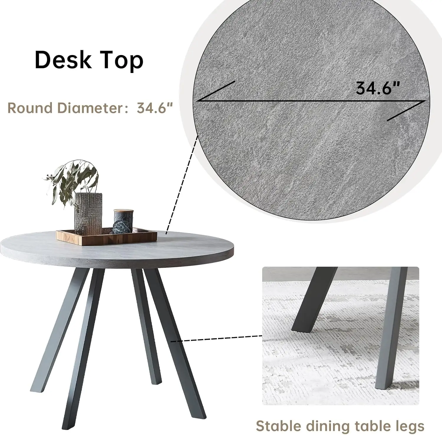 Table à manger ronde moderne du milieu du siècle, table basse de loisirs, table permettant de gagner de l'espace, 34.6 po