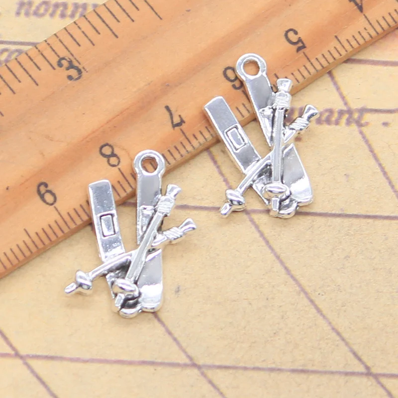 10pcs Charms Ski Snowboard 23x20mm Antique Silver Color Pendants Making DIY Handmade Tibetan Finding Jewelry