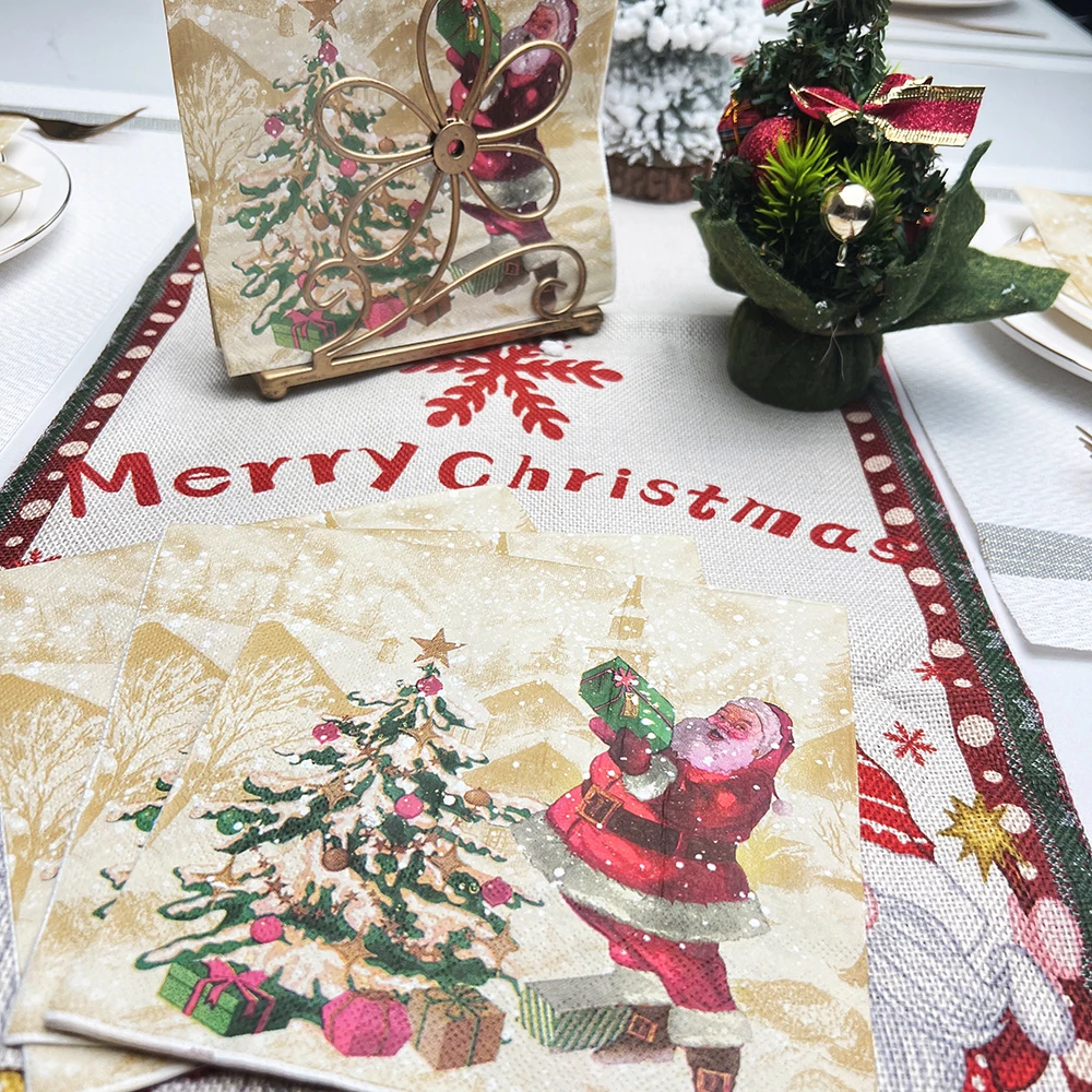 20pcs Christmas Paper Napkins Lucky Christmas Dinner Table Napkins Paper Safe Fragrant Free Soft Mouth Wiping Tissue