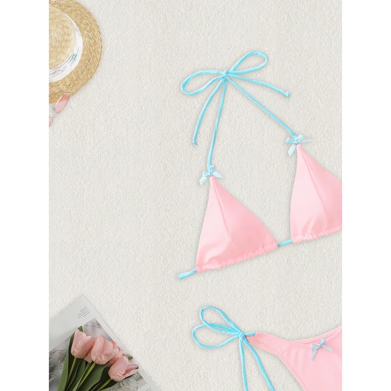 2025New Two-Piece Women's Swimsuit with Bowknot Solid Color Bikini Summer Sexy Swimsuit
