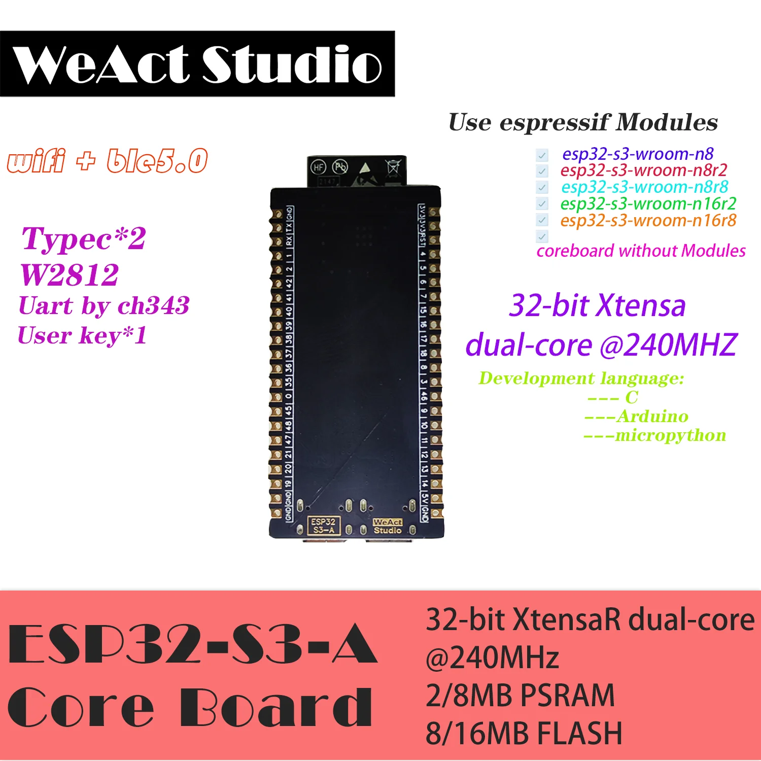 ESP32-S3-DevKitC-1 ESP32-S3 WiFi Bluetooth-compatible BLE 5.0 Mesh Development Board ESP32 Wireless Module Micropython