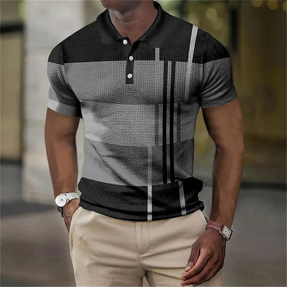 2023 New Men\'S Polo Shirt 3d Vertical Stripe Print High-Quality Men\'S Clothing Summer Casual Short Sleeved Street Cool Tops Tees