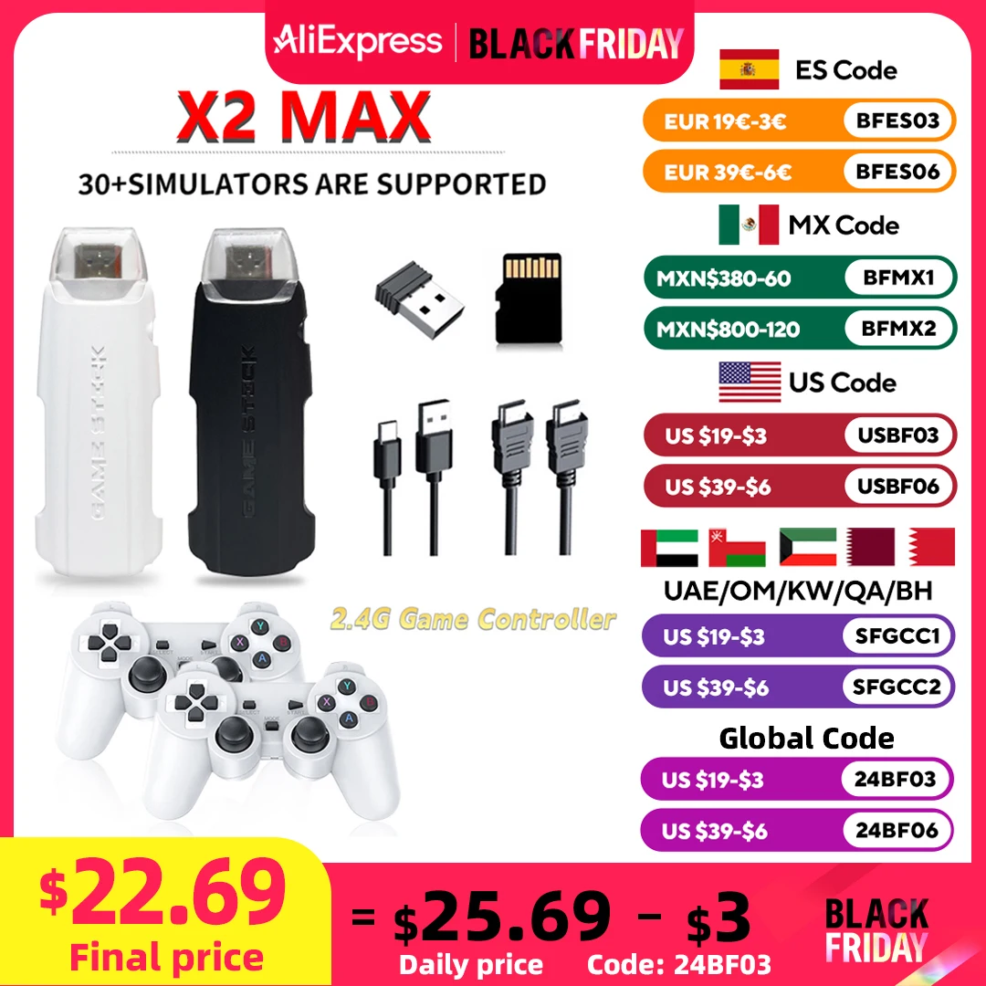 

X2 MAX Video Game Console 4K HD 128G Built-in 40000 Games Wireless Controller TV Game Stick Retro Handheld Game Player for PS1