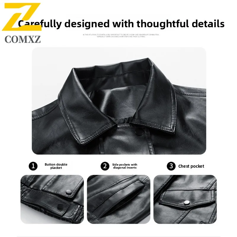 EIAO الرجال خمر السائق سترة الكورية نمط بولي معطف معطف جلد مقاوم للماء يندبروف ريترو الشارع الشهير فضفاضة تناسب دراجة نارية ملابس خارجية #2