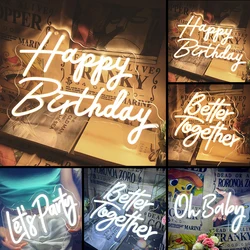 Led Neon Lights Happy Birthday Oh Babay Neon Signs Handmade With Transparent Acrylic For Wedding Neon Party Room Decoration