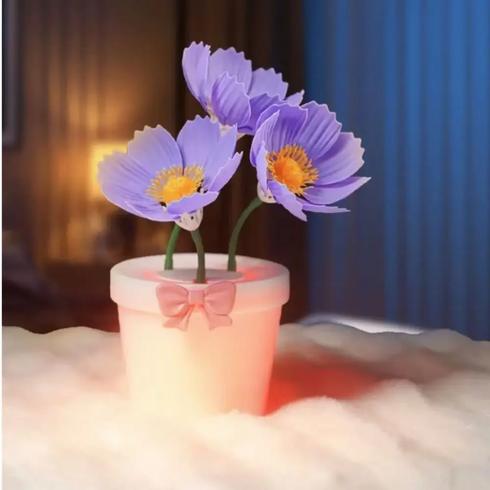 Dekoracyjna lampka nocna RGB w kształcie małego kwiatka, dotykowa, silikonowa, z nieskończonymi poziomami ściemniania, ozdoba na biurko w kształcie doniczki, zabawka.