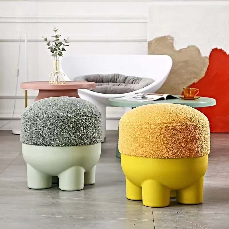 

Nordic Style Plastic Stool Home Living Room Upholstered Low Stool Simple and Creative Doorway Shoe Changing Stools Round Stools