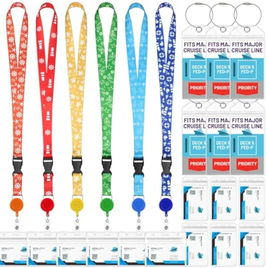 

Cruise Lanyards, 6 Pack Waterproof Cruise Luggage Tags with Ship Key Card Badge Holder Travel Lanyard Retractable, Cruise Essen