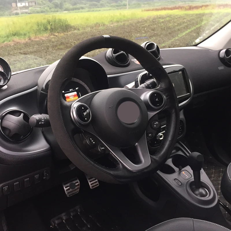 Car Leather Steering Wheel Protector Cover Cowhide Braid Auto Steering Wheel for Smart 453 Fortwo Forfour Interior Accessories