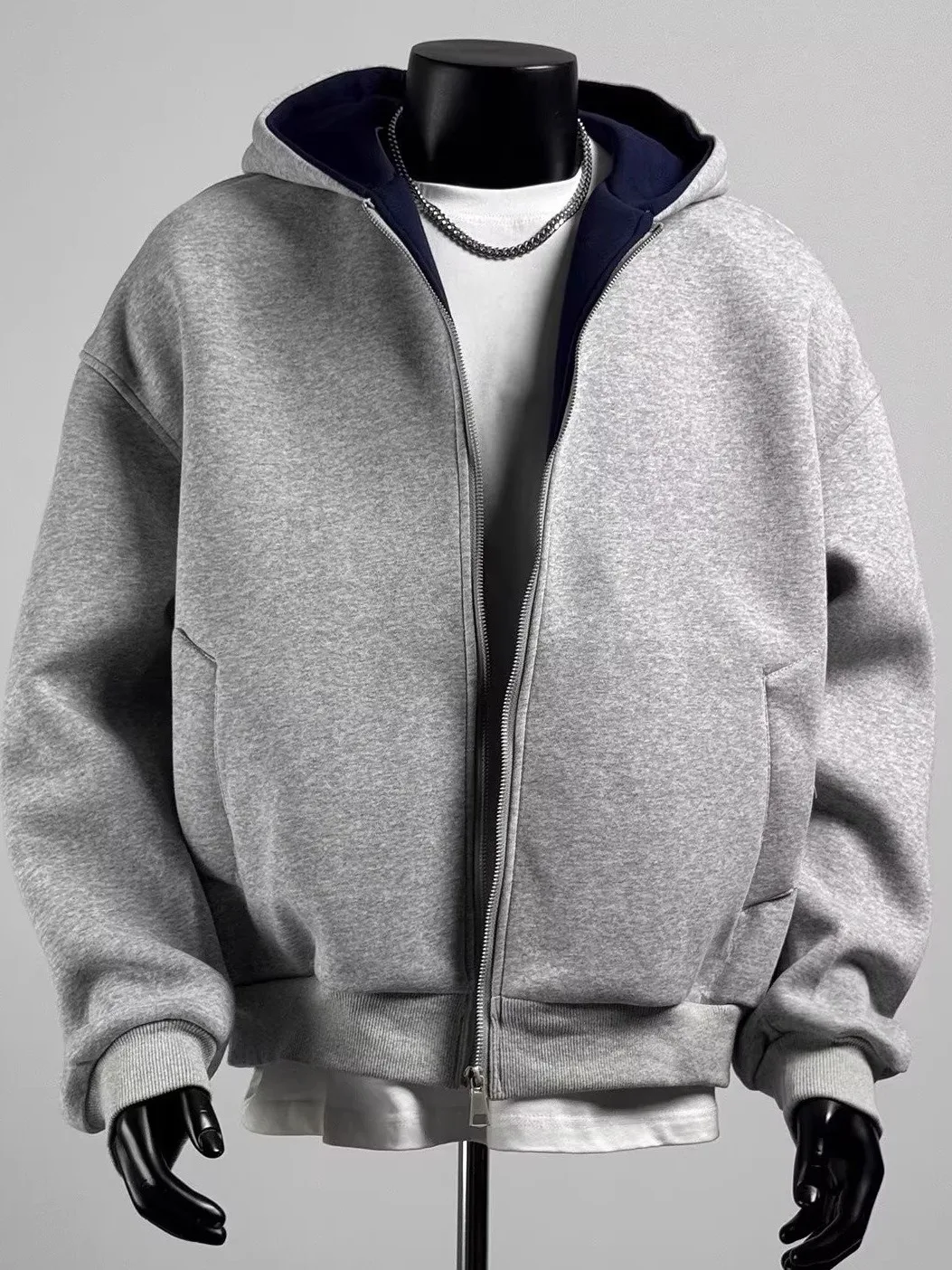 Heavy-duty American-style Zipper Hooded Sweatshirt for Men Stylish Autumn Gray Cardigan, Loose Casual Versatile Hoodie Jacket