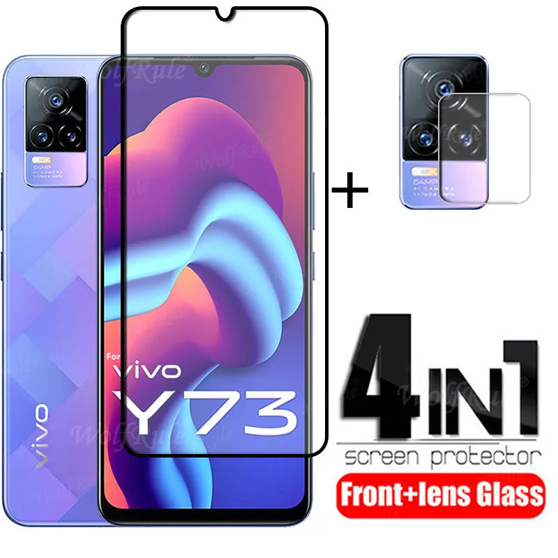 Protector de pantalla de vidrio templado 4 en 1 para Vivo Y73, película de vidrio para teléfono, cubierta completa, pegamento, para Vivo Y 73 Y73