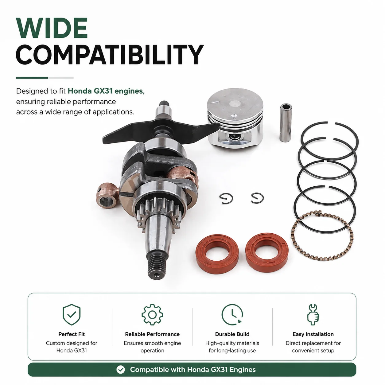 39mm Crankshaft Piston Ring Oil Seal Kit For Honda GX31 GX 31 Engine Trimmer Brush Cutter Tune Up Repair Garden Tool Parts