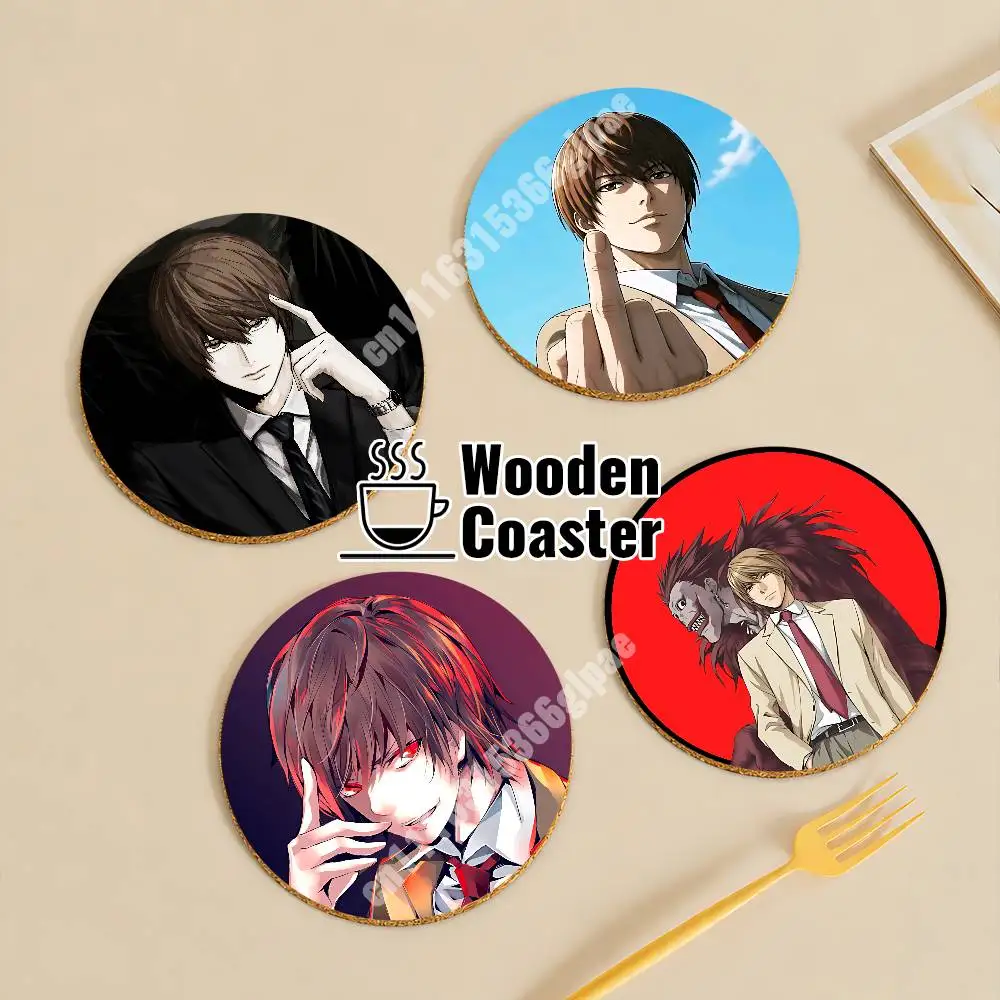 Light Yagami D-Death N-Note Ryuk Wooden Cup Mat Cappuccino Vodka Juice Water Coaster for Flower Shop