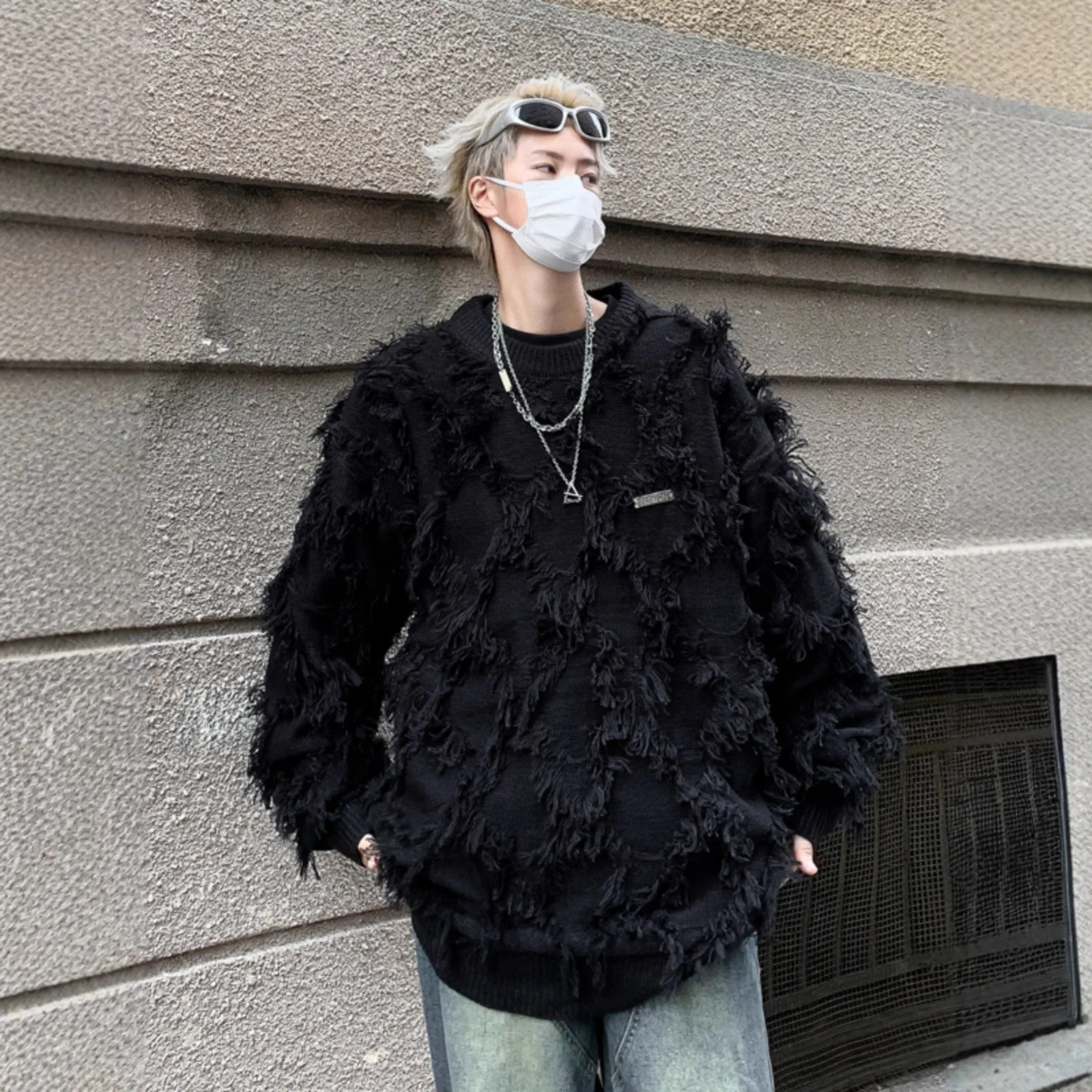 الأمريكية الرجعية شرابة تريكو الرجال الخريف الشتاء Thiened فضفاض Faion جولة Ne البلوز ألياف البوليستر الدافئة لباس غير رسمي