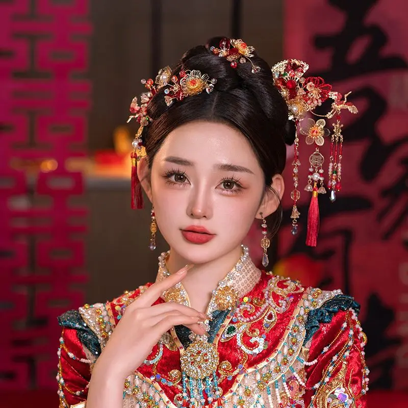 

Новый китайский головной убор Xiuhe, новое платье Xiuhe, классический свадебный стиль, стеклянная заколка для волос и украшение платья, китайская одежда Хань, костюмы